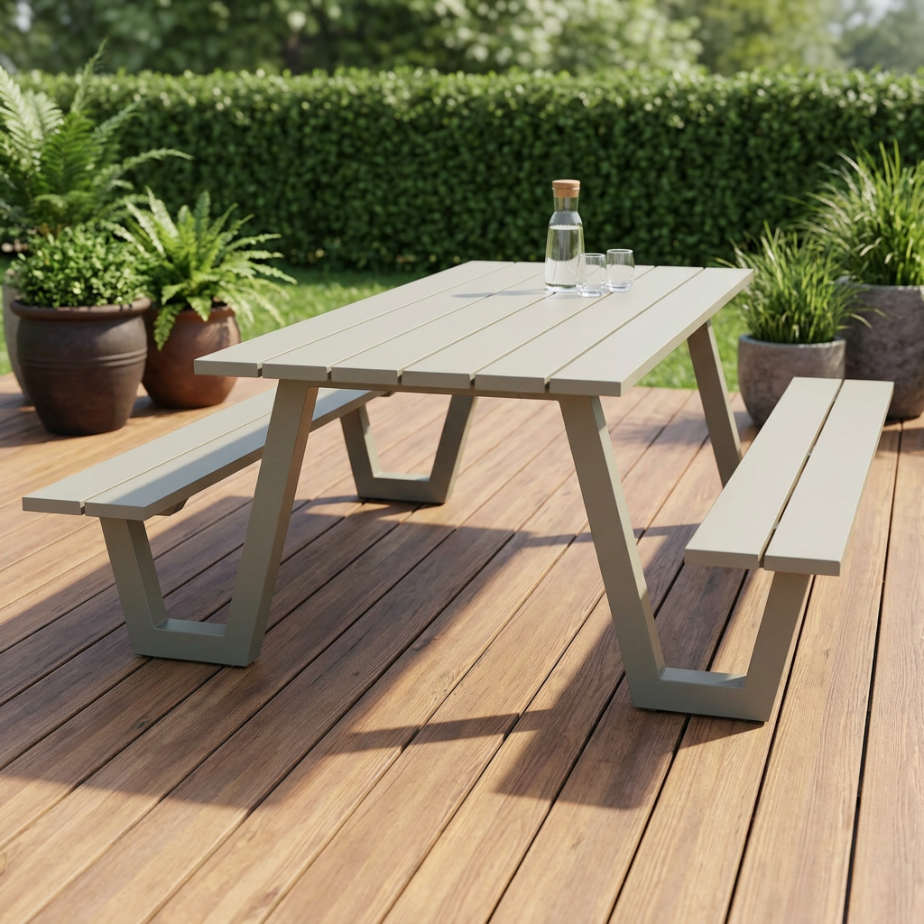 London Aluminium Picknicktafel 180cm Khaki Lichtgrijs