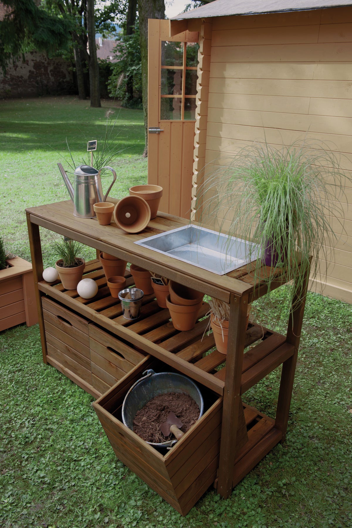 Oppottafel XL Choko met Zinken Werkblad en Opbergbakken