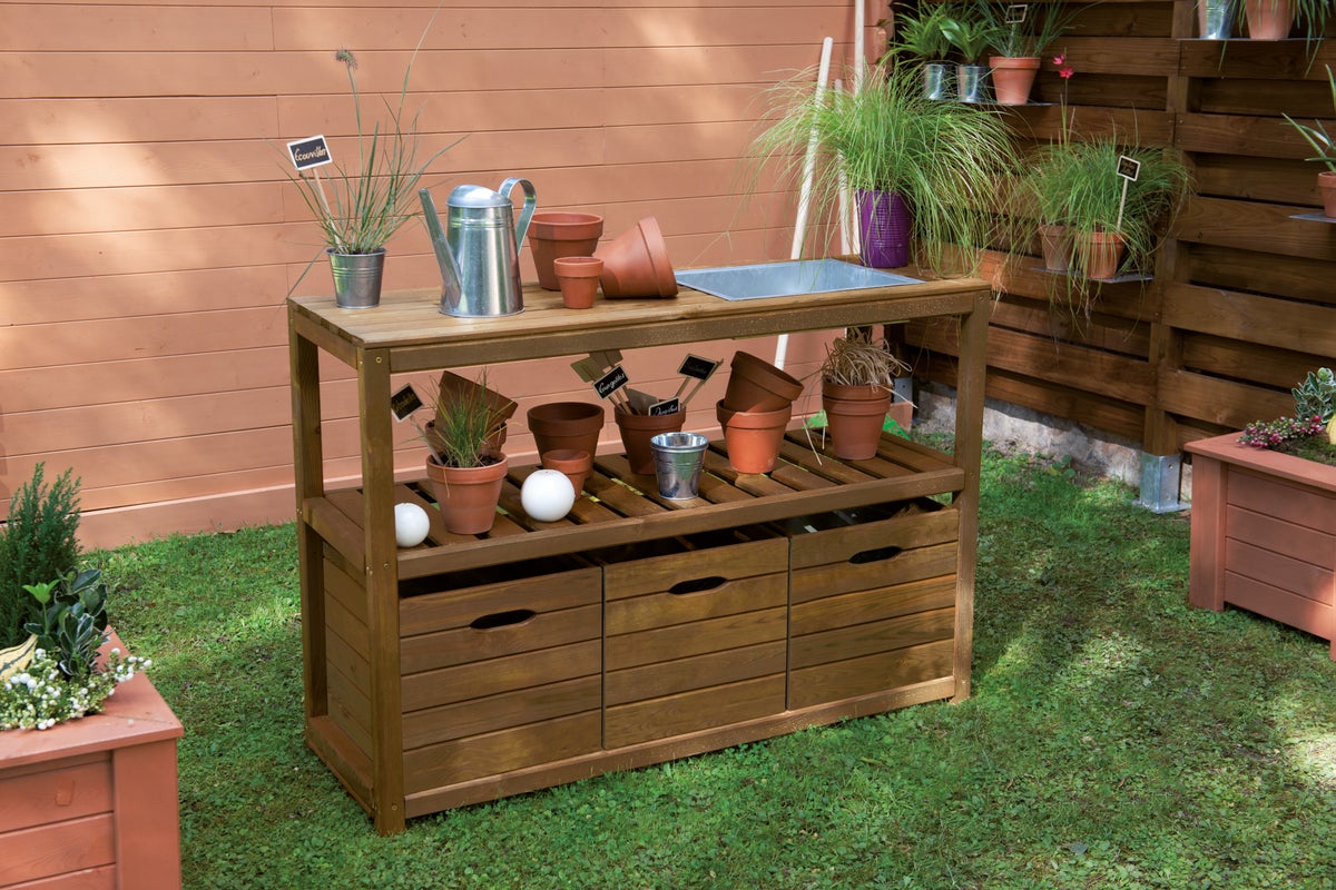 Oppottafel XL Choko met Zinken Werkblad en Opbergbakken