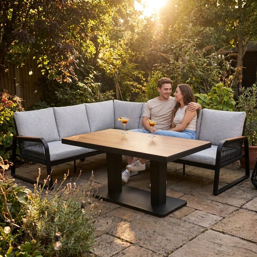 Toscane Hoekbank Loungeset Aluminium met Verstelbare Tafel en Kussens