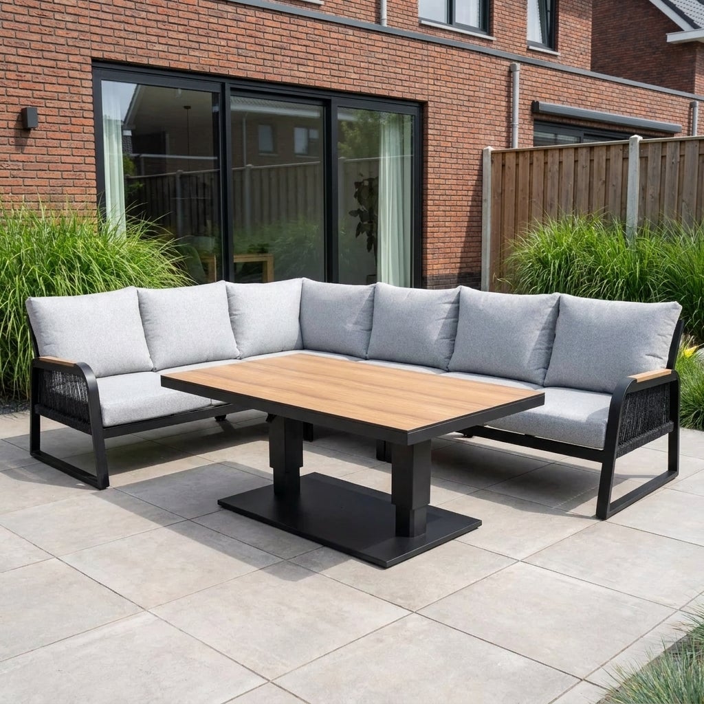 Toscane Hoekbank Loungeset Aluminium met Verstelbare Tafel en Kussens