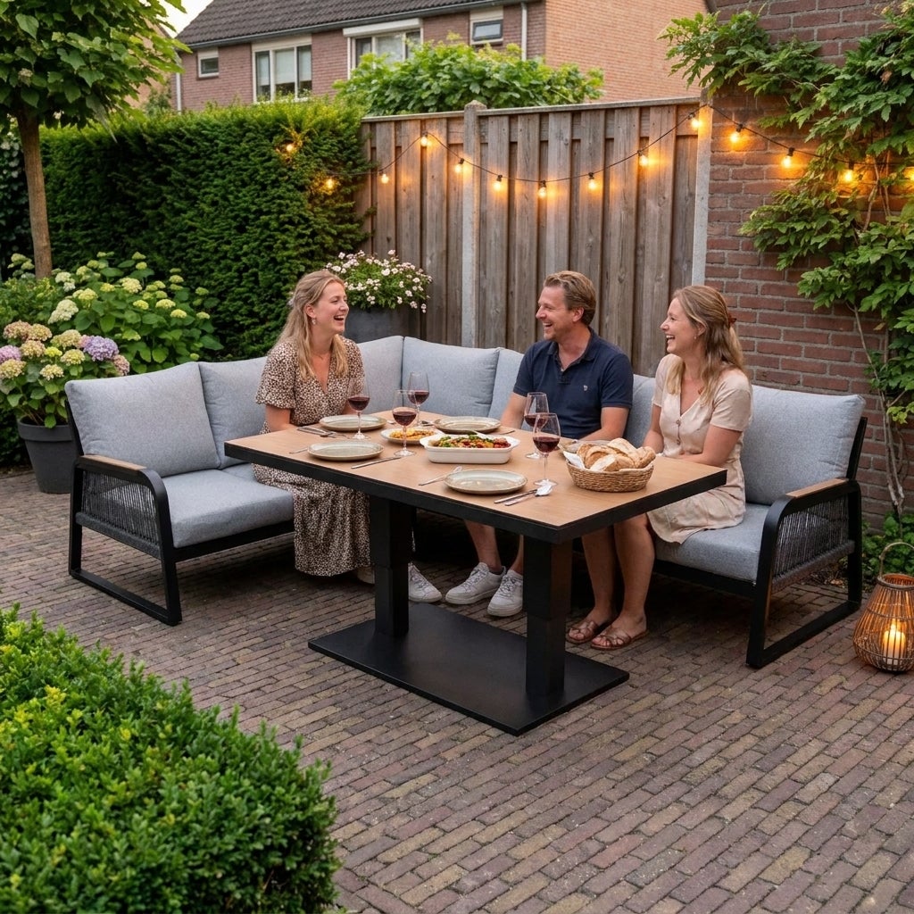Toscane Hoekbank Loungeset Aluminium met Verstelbare Tafel en Kussens