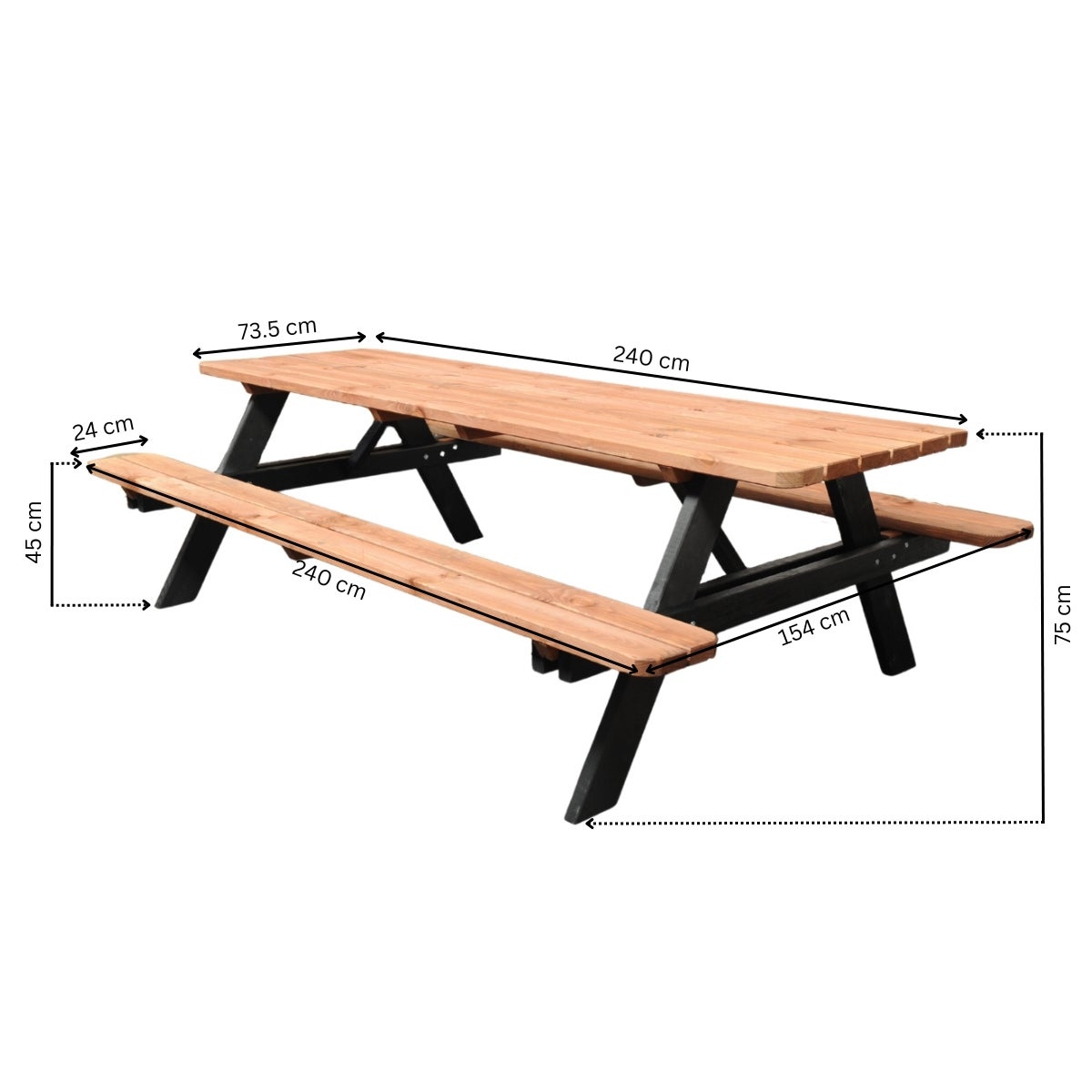 Picknicktafel Deluxe 240 x 70 cm - Bruno  Zwart/Teak