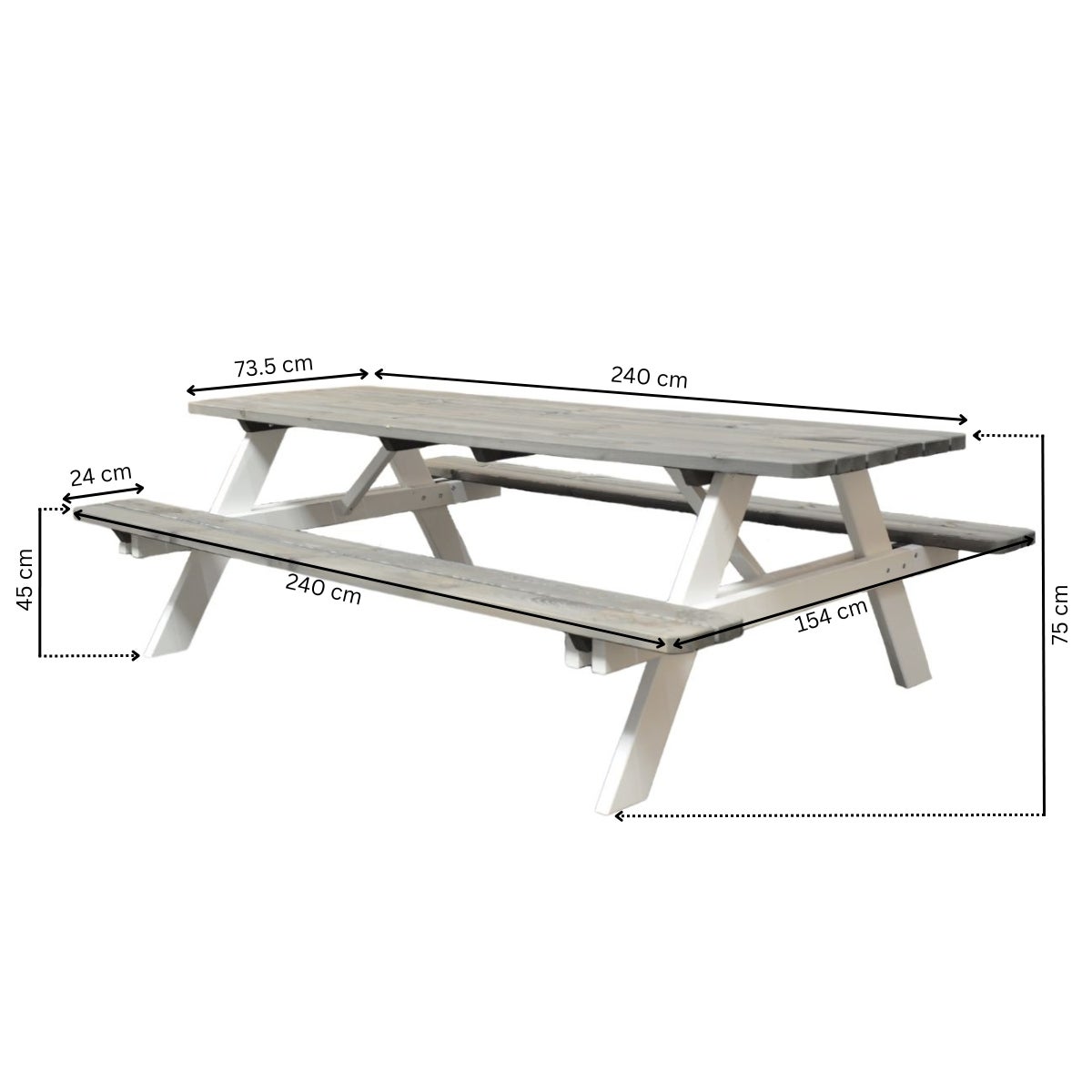 Picknicktafel Deluxe 240 x 70 cm - Grijs / Wit