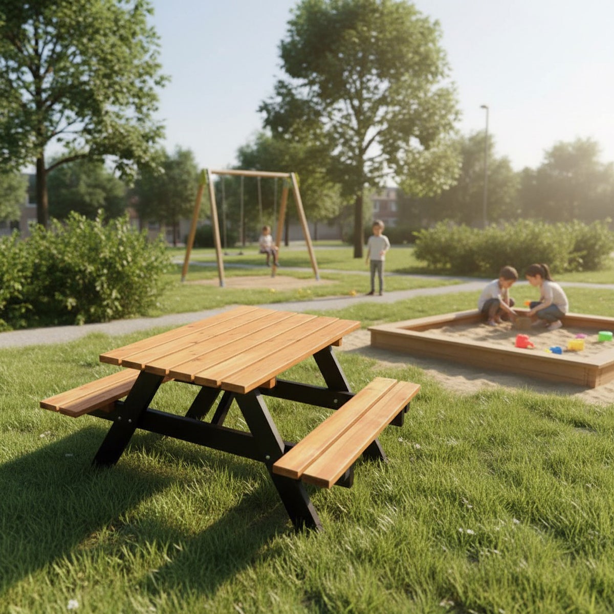 Kinderpicknicktafel 90x120cm Zwart Teak Gebeitst Gemonteerd 