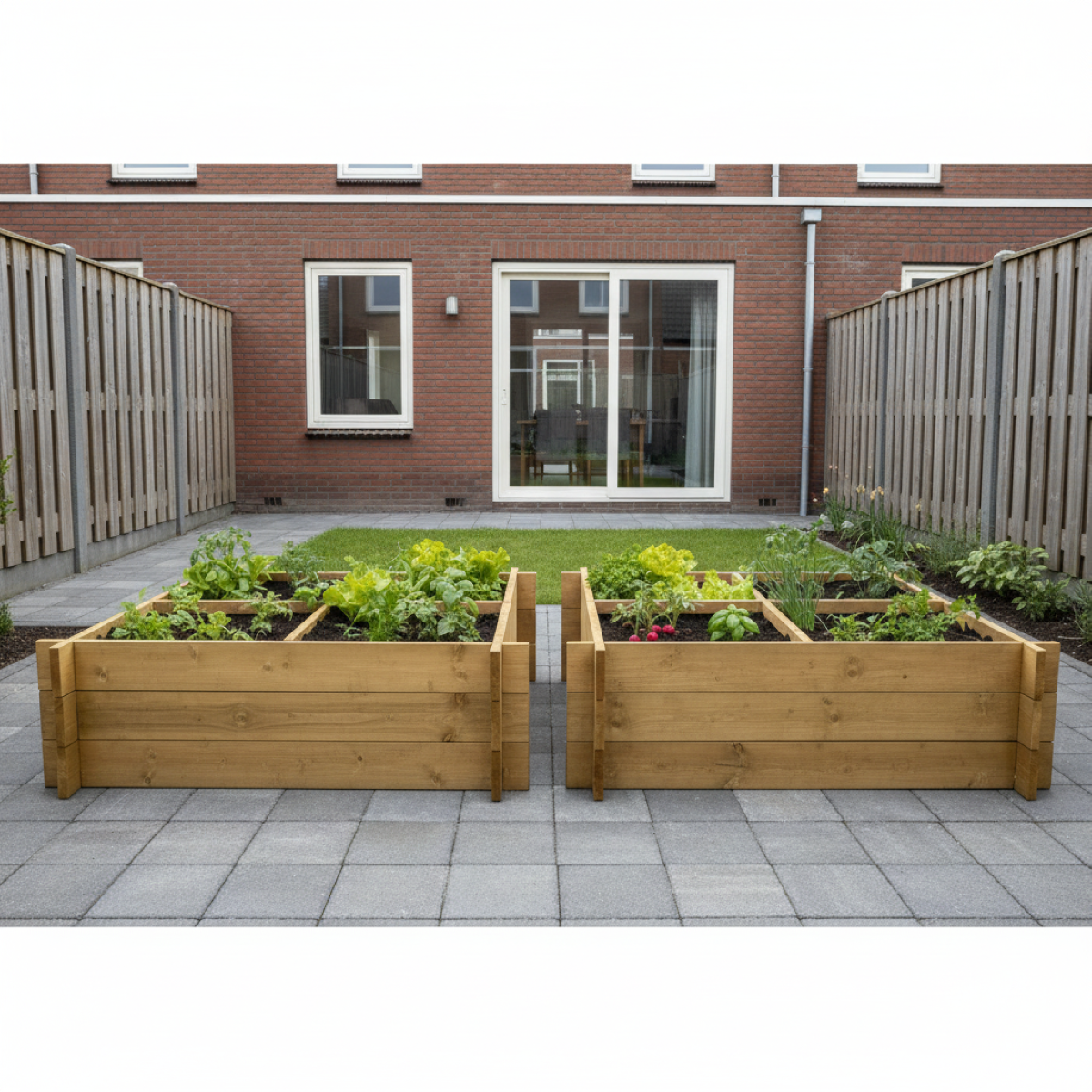 Moestuinbak met 4 Vakken en Worteldoek Geïmpregneerd 80 x 80 x 27 cm