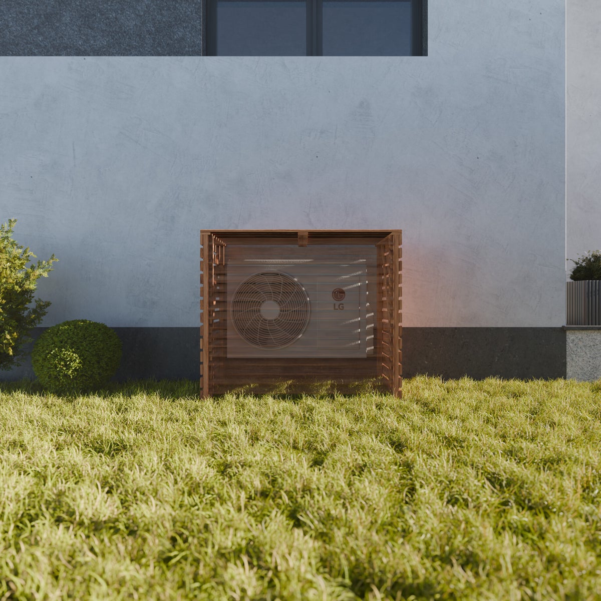 Opac Bruin Geïmpregneerd Houten Airco en Warmtepomp Ombouw 