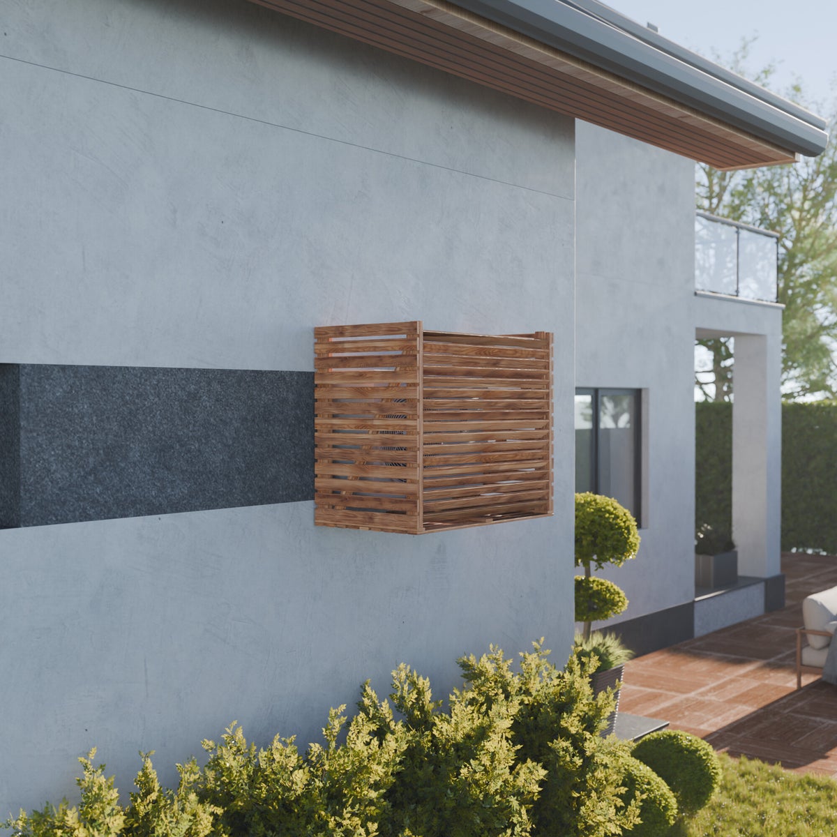 Opac Bruin Geïmpregneerd Houten Airco en Warmtepomp Ombouw 