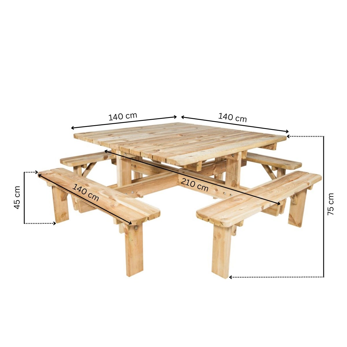 Picknicktafel Vierkant Salzburg 140 x 140 cm