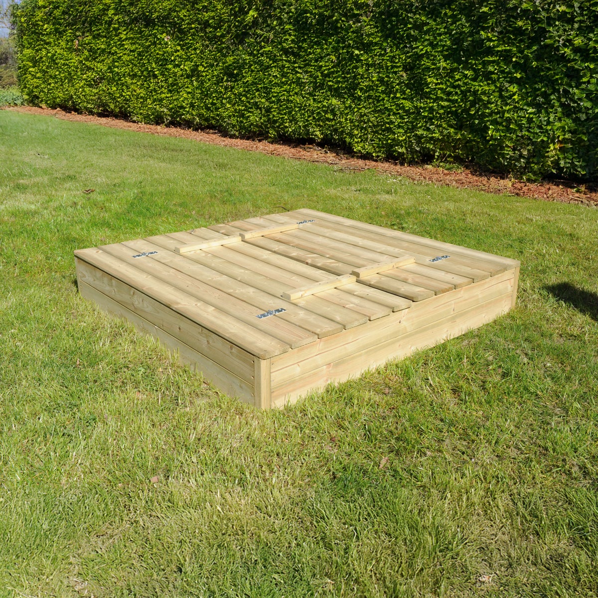Houten Zandbak met Opklapbare Deksel en Zitbank – 118 x 118 cm