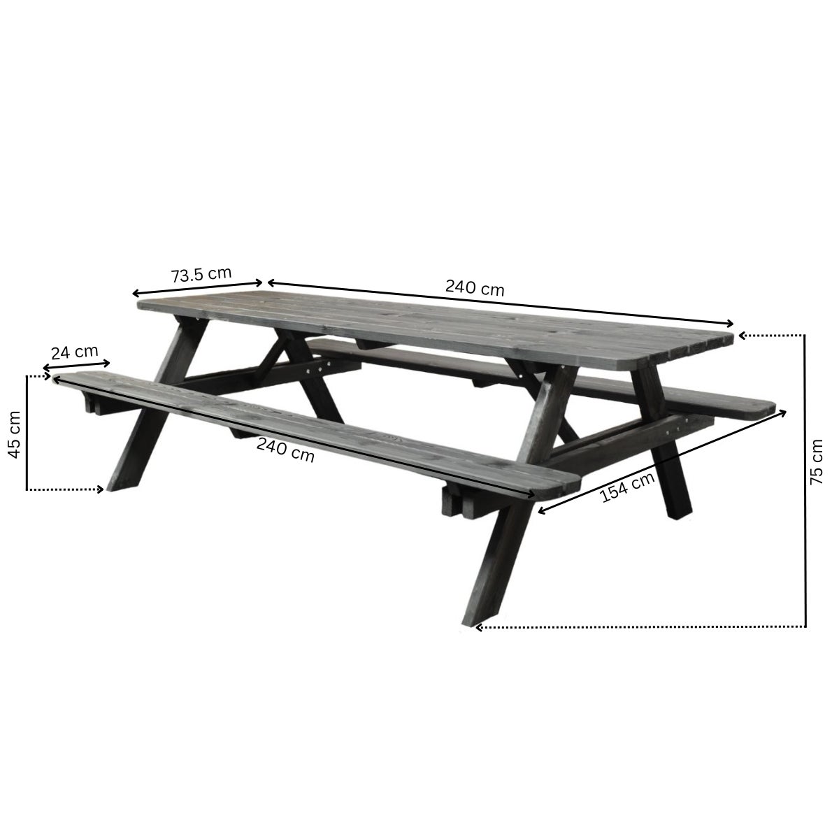 Picknicktafel Deluxe 240 x 70 cm - Zwart