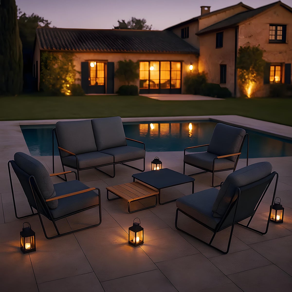 Portofino Loungeset Antraciet Teak Aluminium - 7-delige set