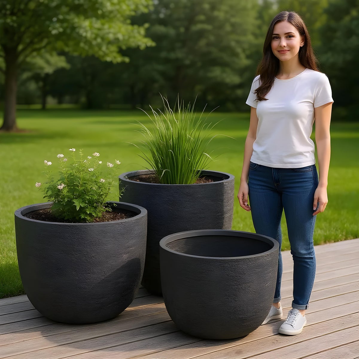 Cactus bloempotten - Set van 3 - Antraciet - Indoor / Outdoor