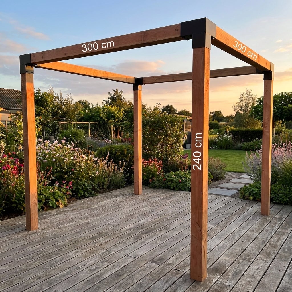 Douglas pergola 300x300 cm 12x12 cm staalverbindingen