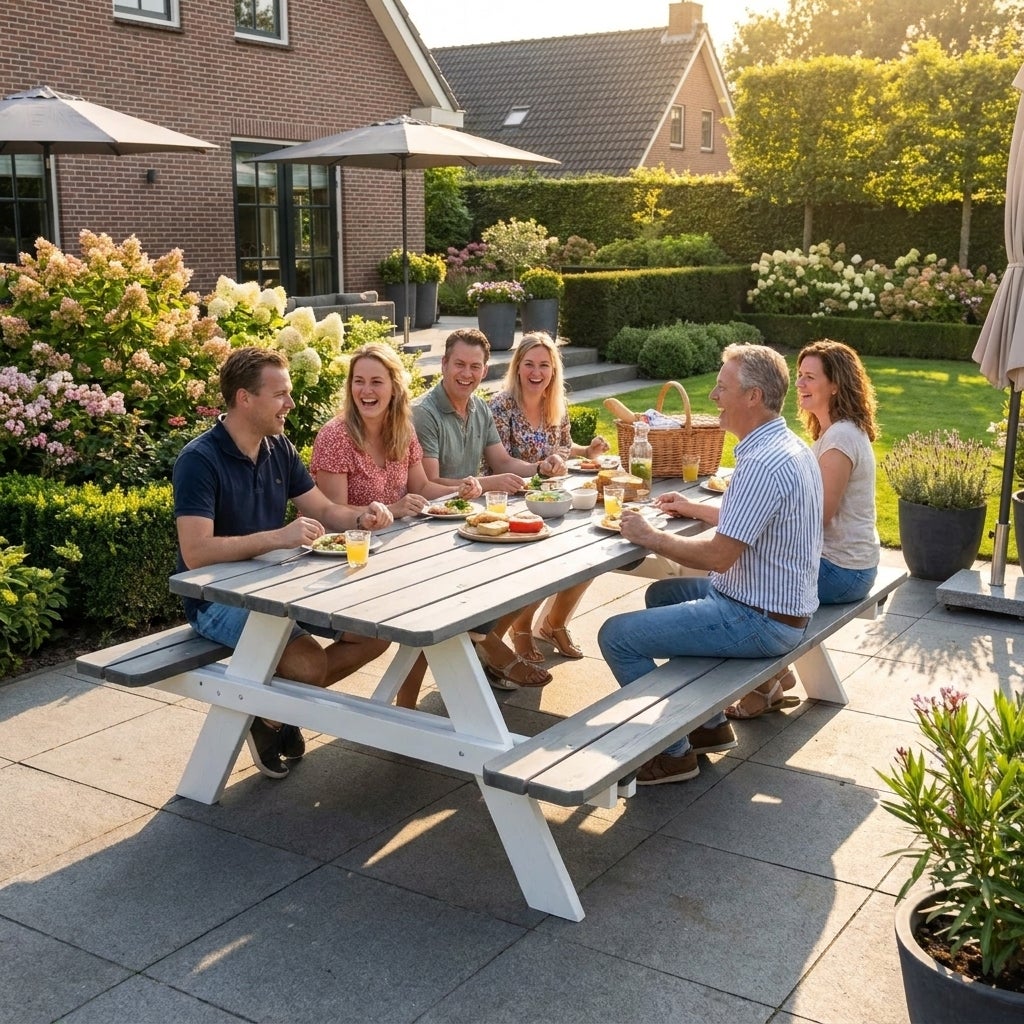Picknicktafel Deluxe 240 x 70 cm - Grijs / Wit