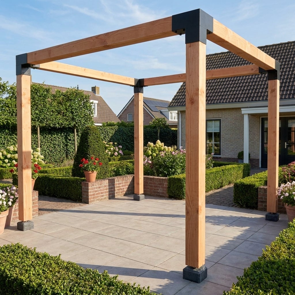 Douglas pergola 300x300 cm 12x12 cm staalverbindingen