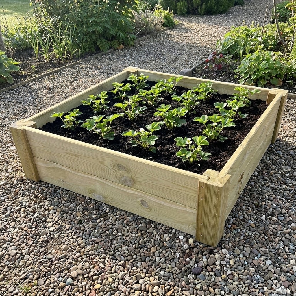 Moestuinbed met Hoekpalen en Worteldoek Geïmpregneerd 120 x 120 x 27 cm
