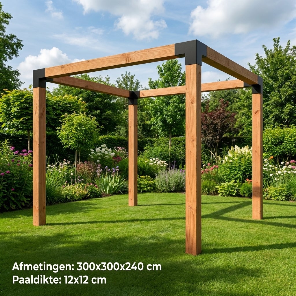 Douglas pergola 300x300 cm 12x12 cm staalverbindingen