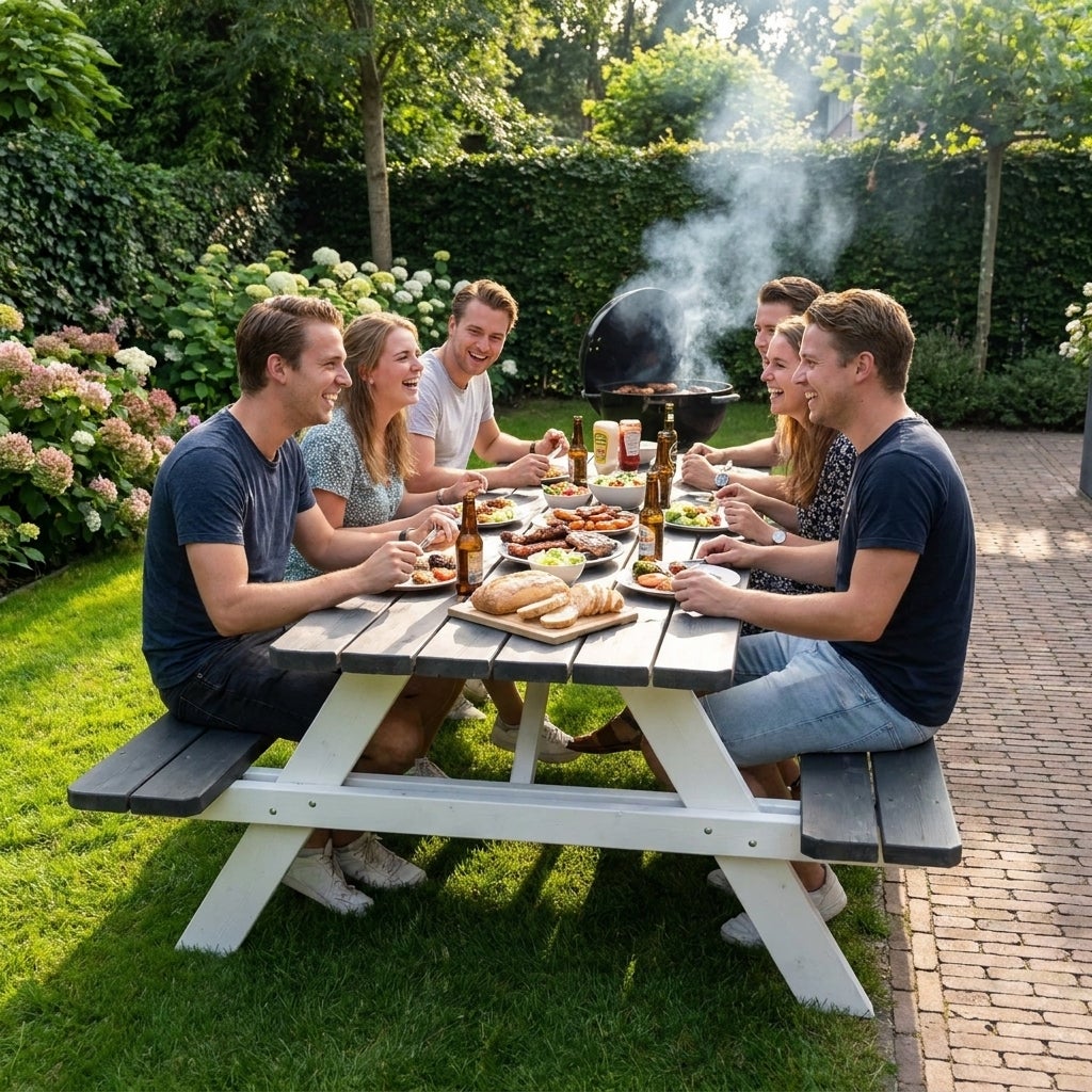 Picknicktafel Deluxe 240 x 70 cm - Grijs / Wit
