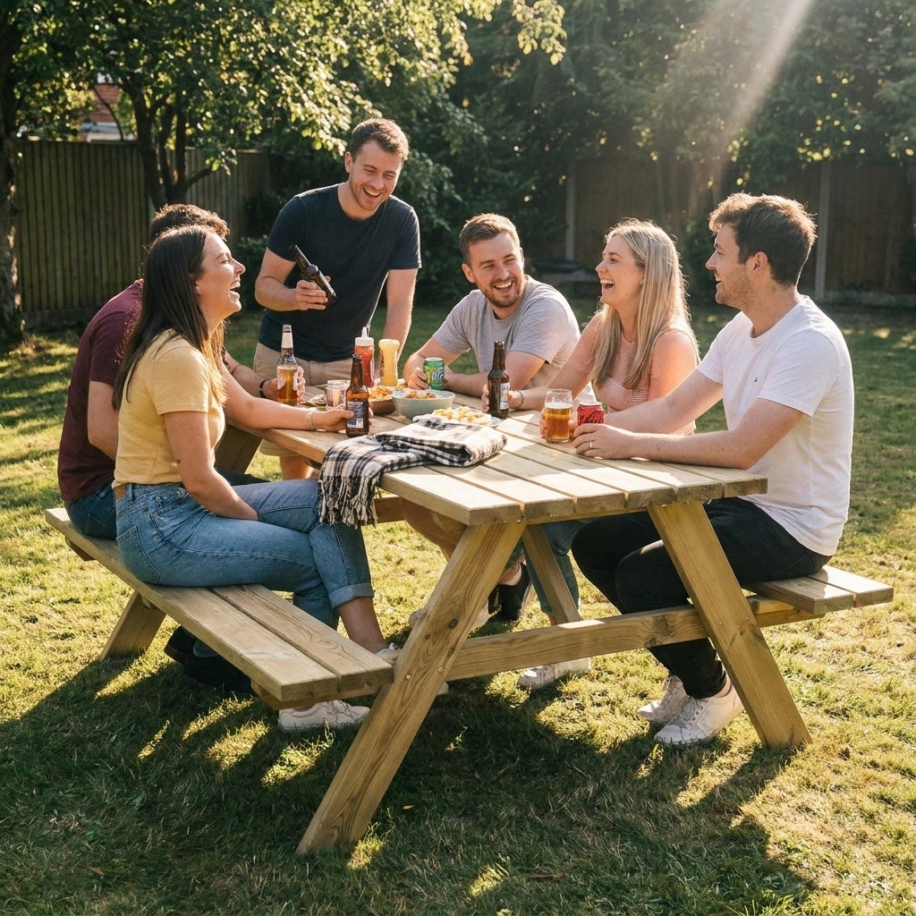 Picknicktafel 180cm Grenenhout Rechte Hoekplanken 6 Persoons