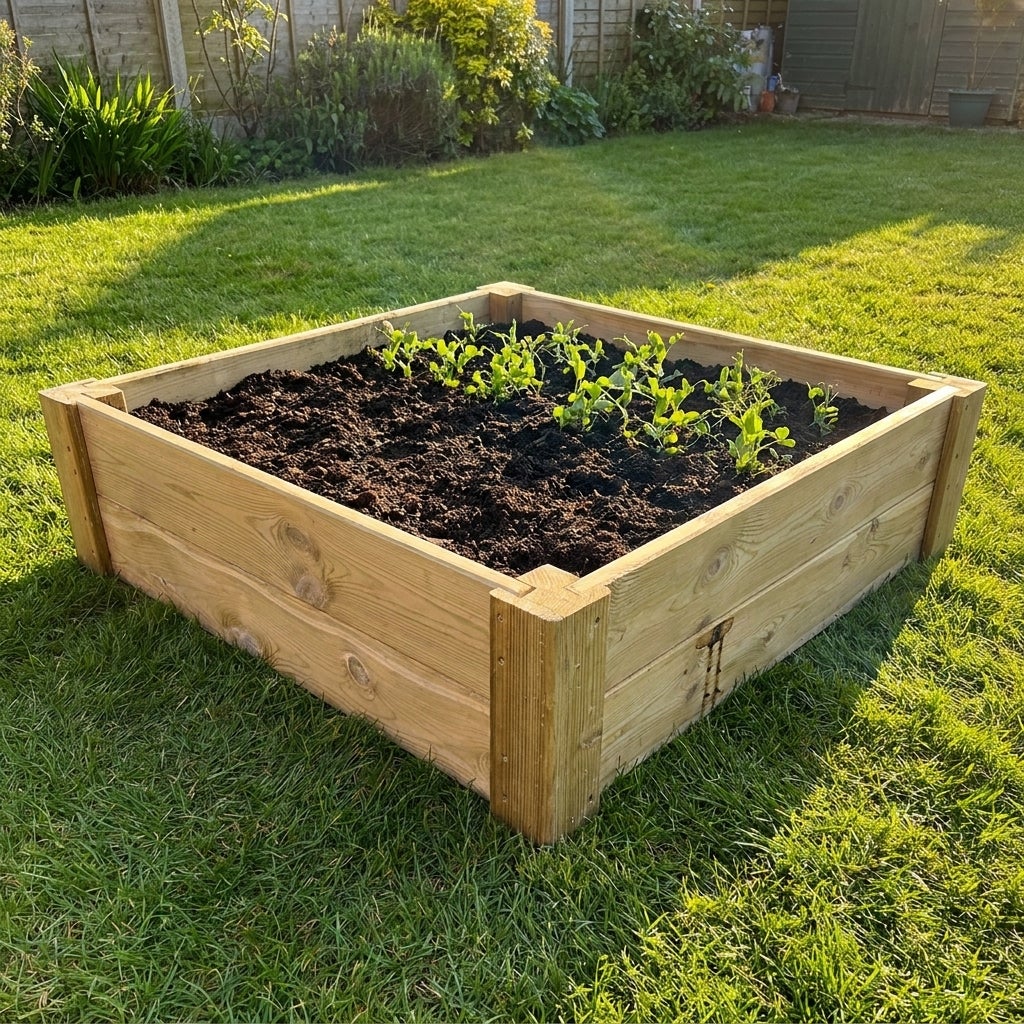 Moestuinbed met Hoekpalen en Worteldoek Geïmpregneerd 120 x 120 x 27 cm