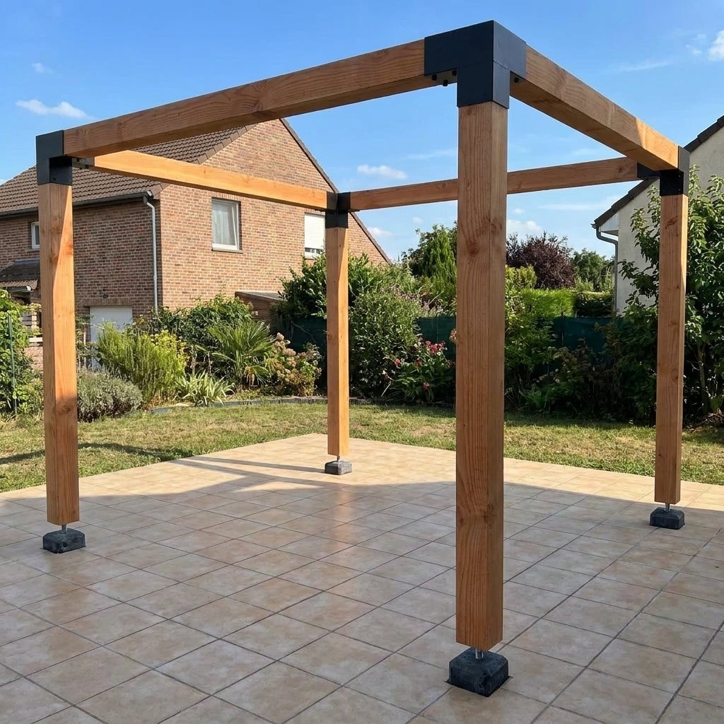 Douglas pergola 300x300 cm 12x12 cm staalverbindingen