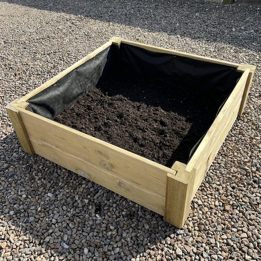 Moestuinbed met Hoekpalen en Worteldoek Geïmpregneerd 80 x 80 x 27 cm