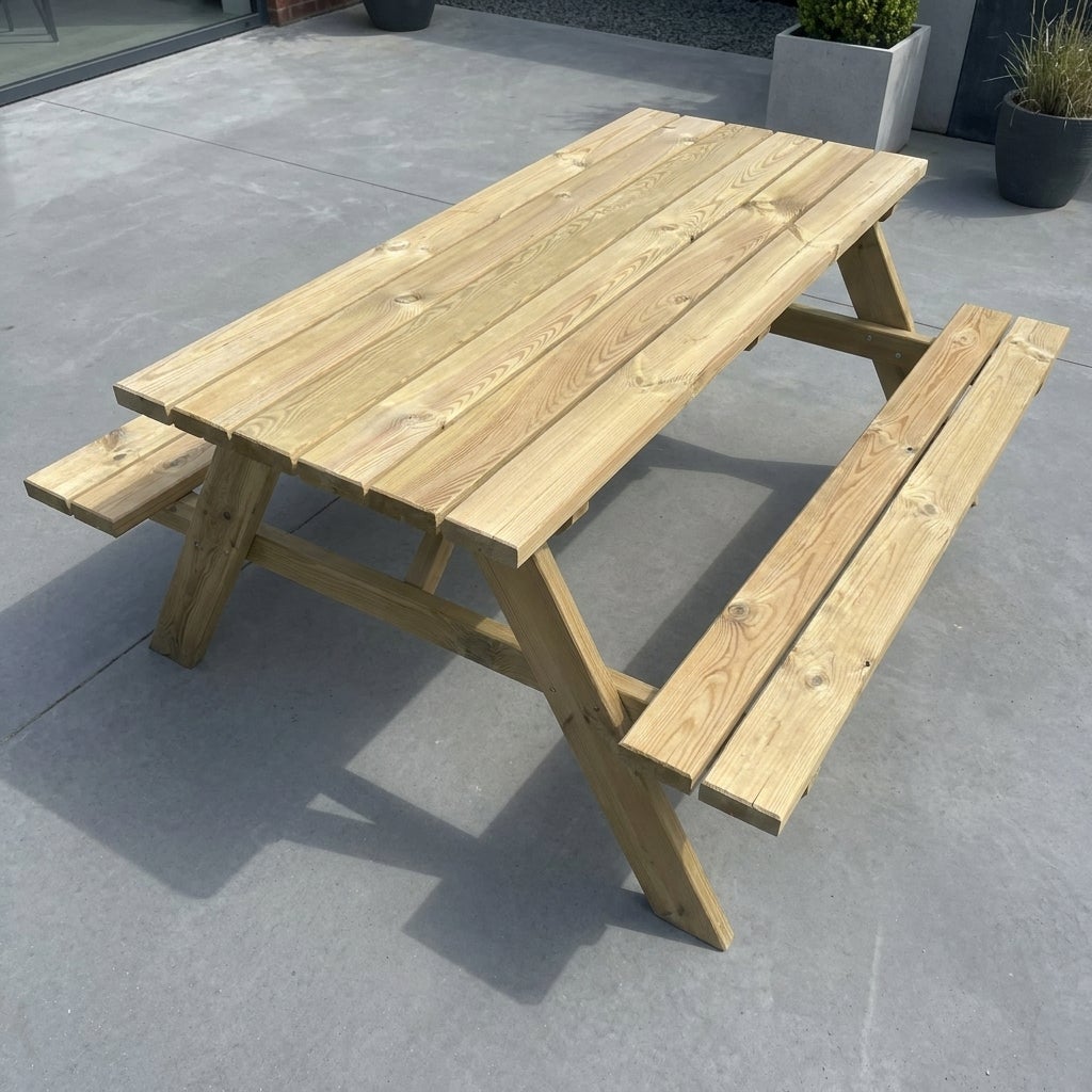 Picknicktafel 180cm Grenenhout Rechte Hoekplanken 6 Persoons