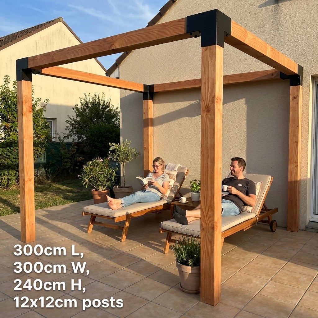 Douglas pergola 300x300 cm 12x12 cm staalverbindingen