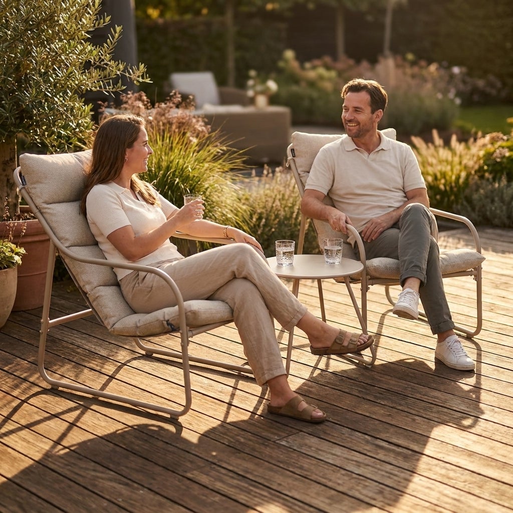 Tivoli Balcony Set 2 Stoelen met Tafel en Kussens Beige/Zand