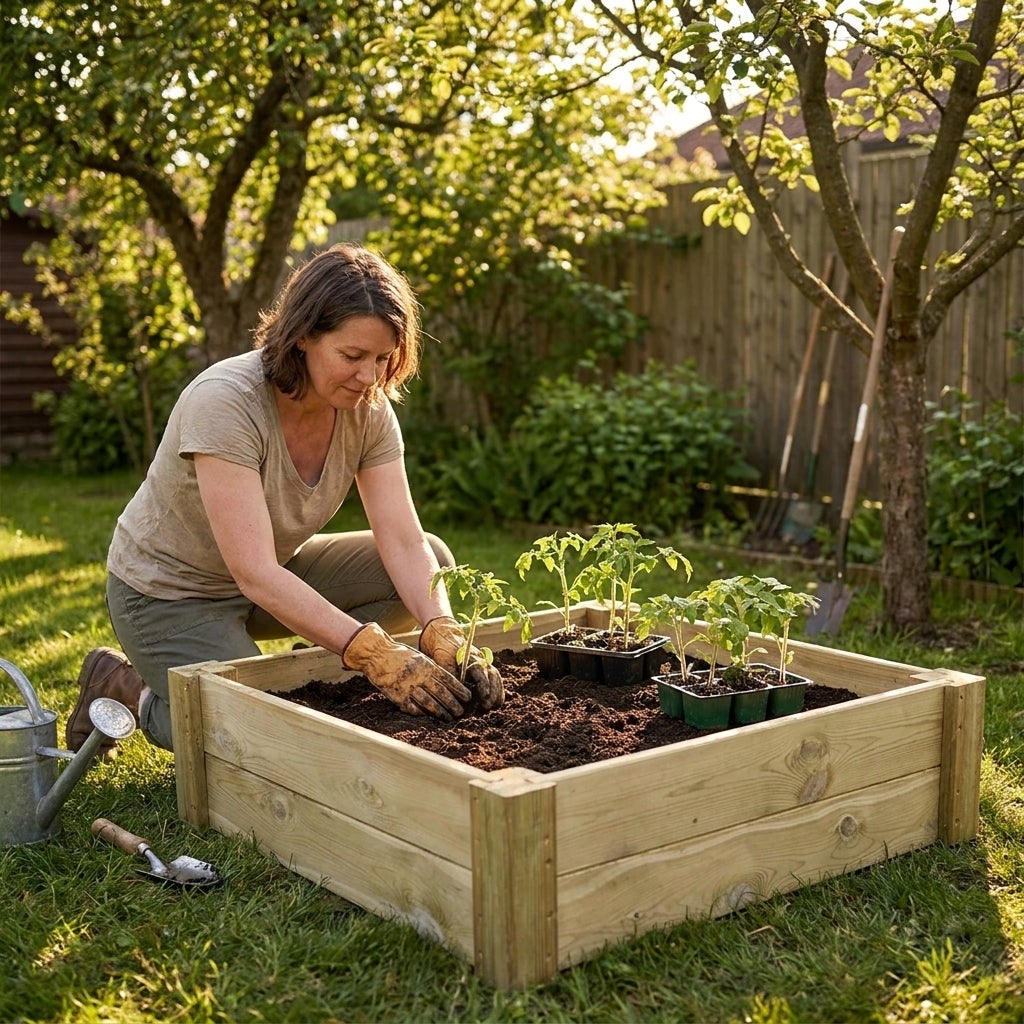 Moestuinbed met Hoekpalen en Worteldoek Geïmpregneerd 80 x 80 x 27 cm