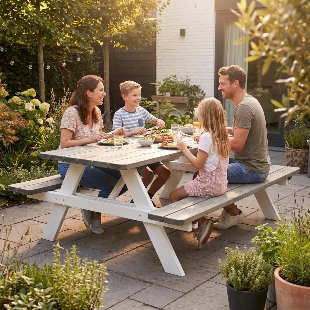 Picknicktafel Deluxe 240 x 70 cm - Grijs / Wit