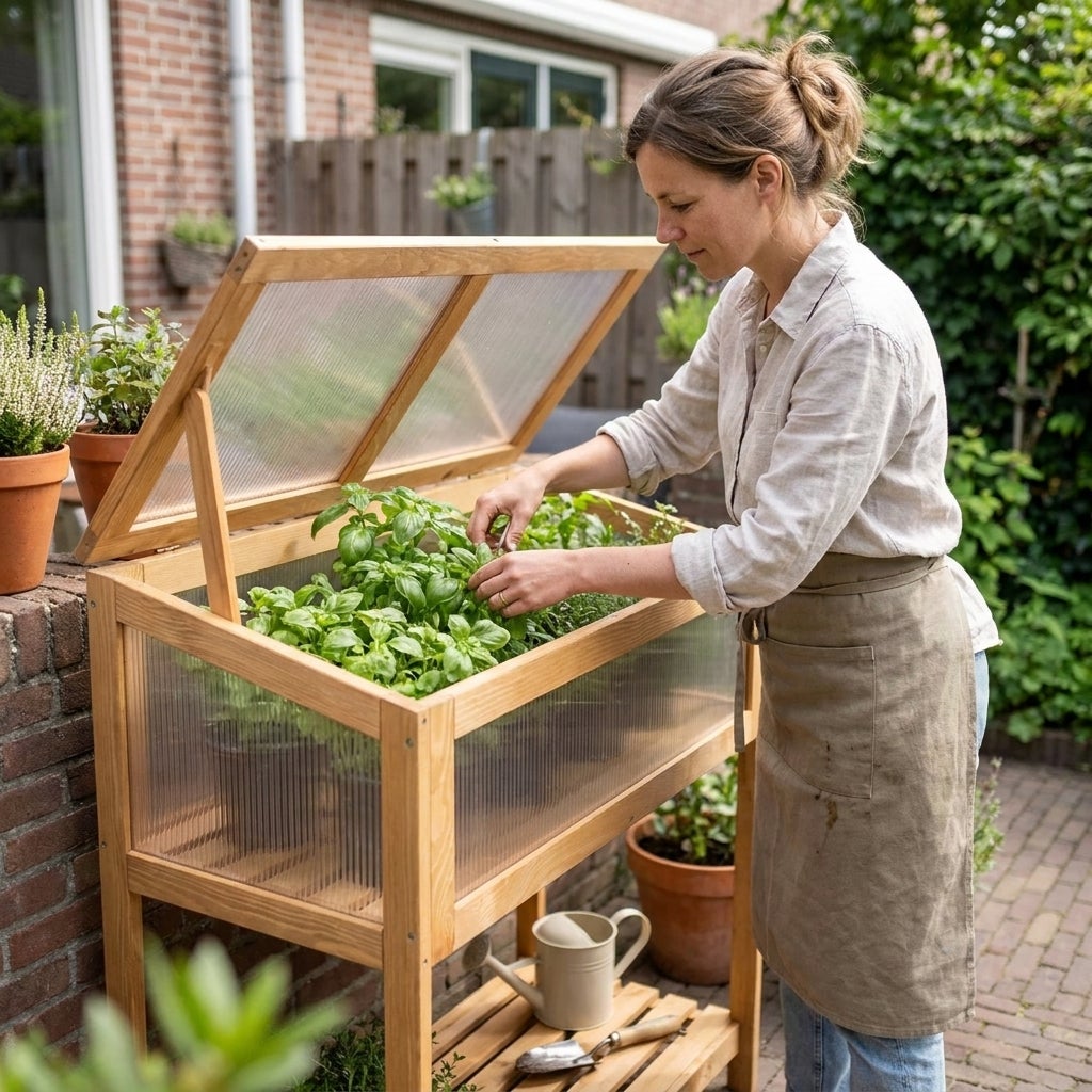 Verhoogde Kweekbak met Kas Deksel Eikenlook 79 x 38 x 86 cm