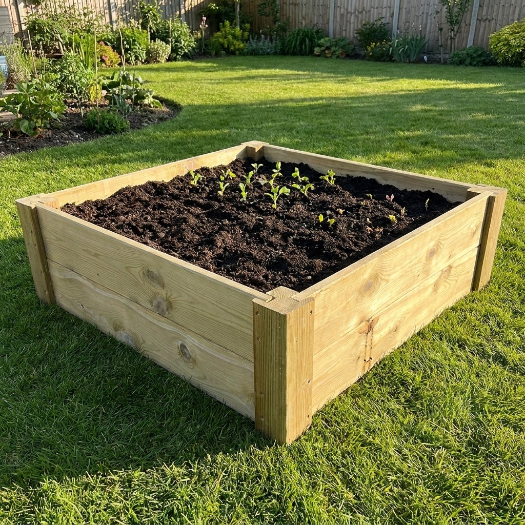 Moestuinbed met Hoekpalen en Worteldoek Geïmpregneerd 80 x 80 x 27 cm