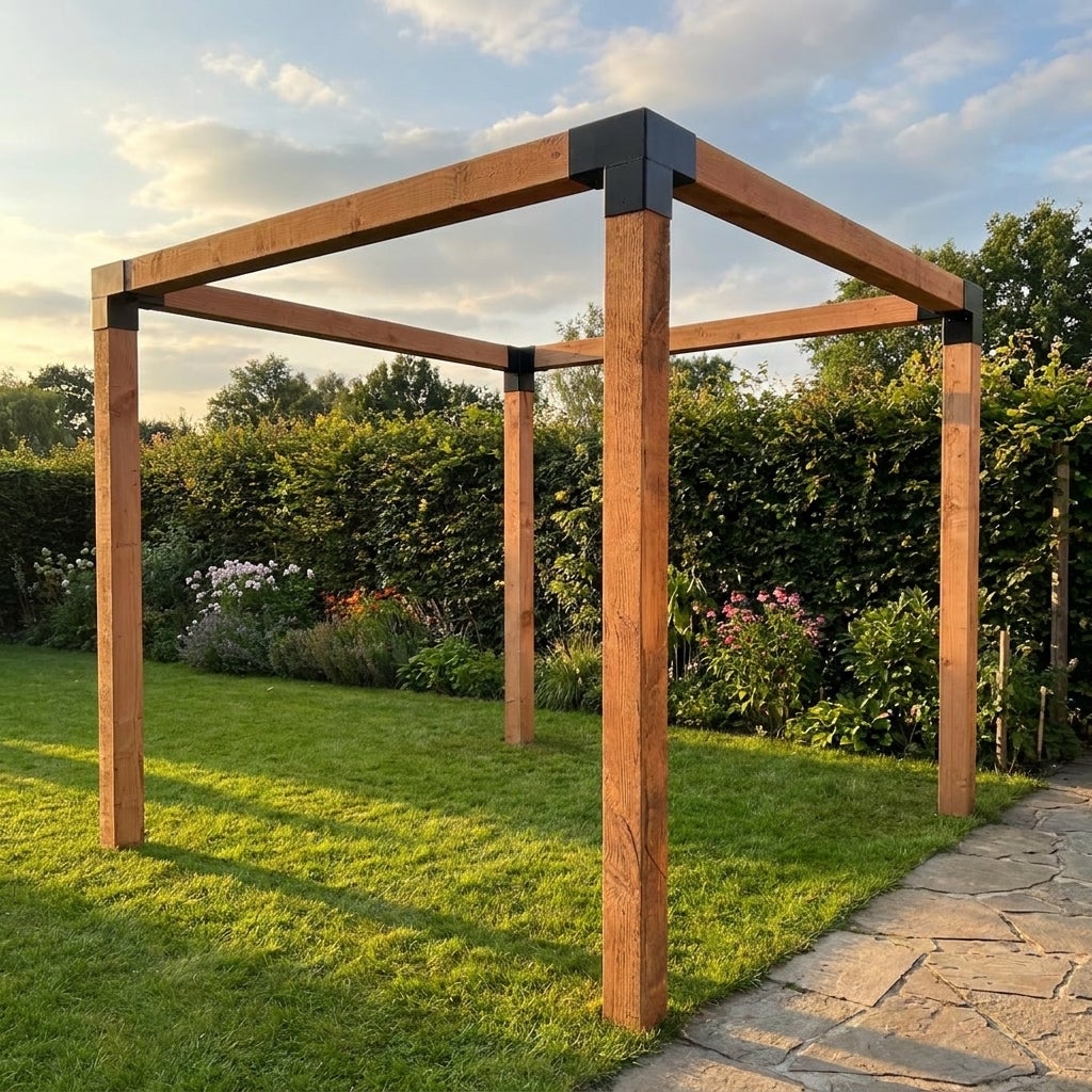 Douglas pergola 300x300 cm 12x12 cm staalverbindingen