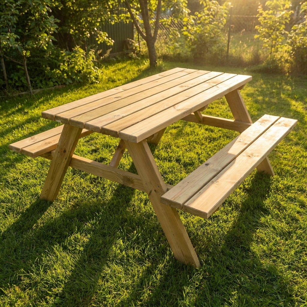 Picknicktafel 180cm Grenenhout Rechte Hoekplanken 6 Persoons