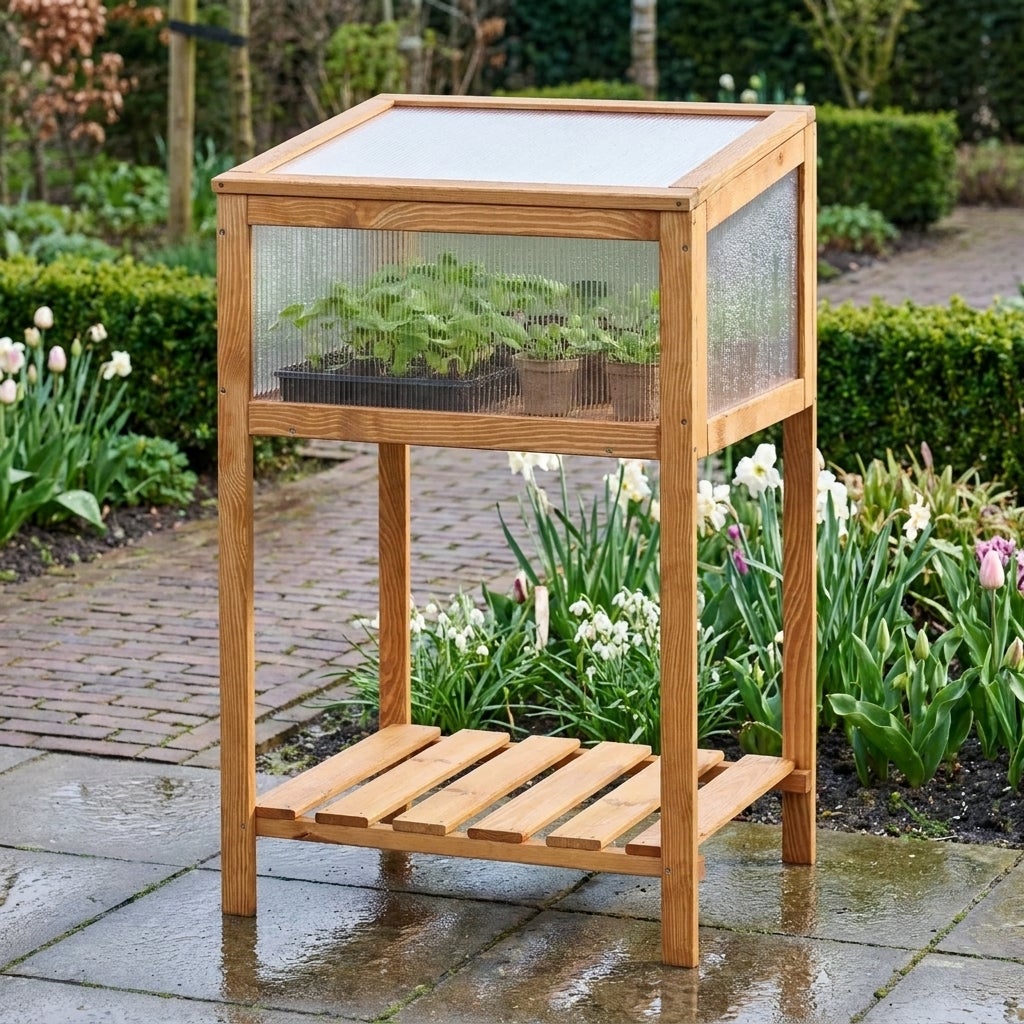 Verhoogde Kweekbak met Kas Deksel Eikenlook 59 x 52 x 96 cm