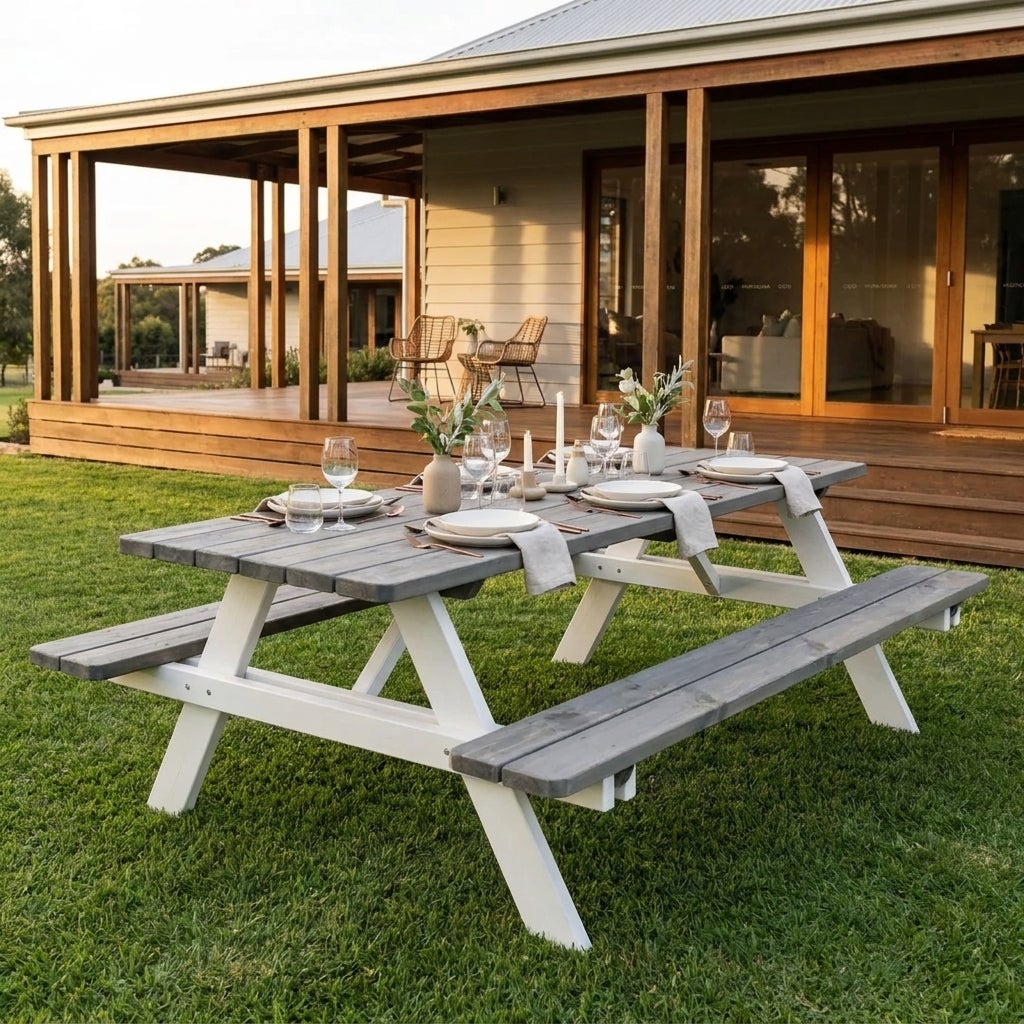 Picknicktafel Deluxe 240 x 70 cm - Grijs / Wit