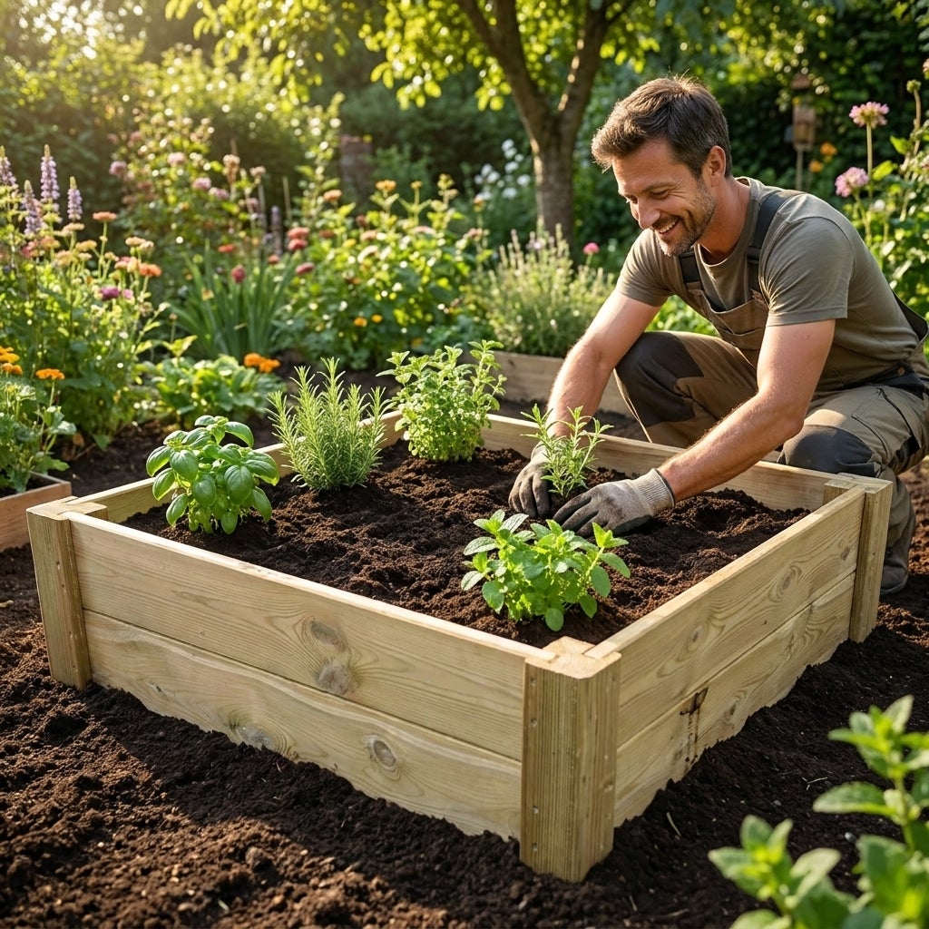 Moestuinbed met Hoekpalen en Worteldoek Geïmpregneerd 80 x 80 x 27 cm