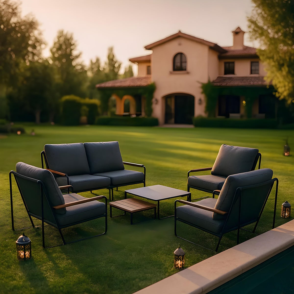 Portofino Loungeset Antraciet Teak Aluminium - 7-delige set