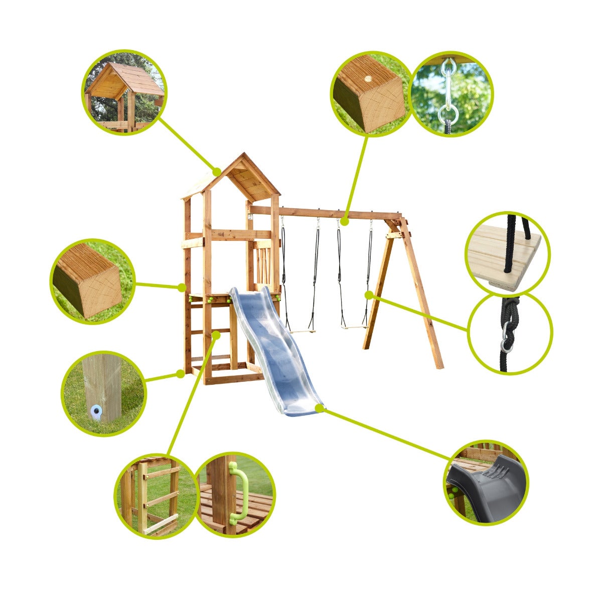 Soulet Speeltoestel Nouméa met Toren, Glijbaan en Dubbele Schommel Grenen