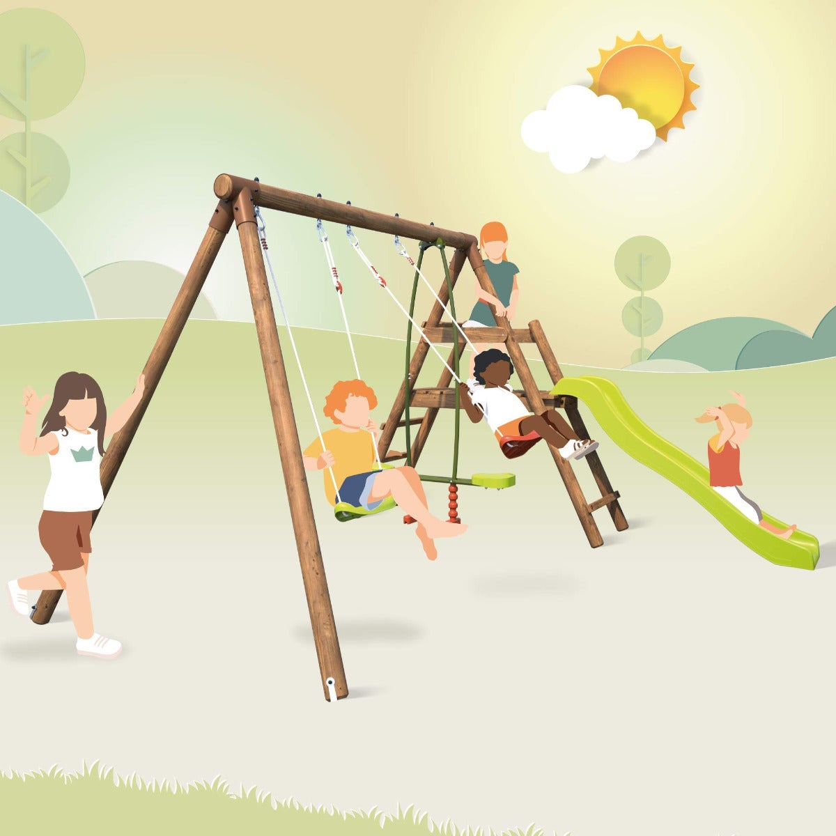 Soulet Speeltoestel Figue met Glijbaan, Dubbele Schommel en Wip