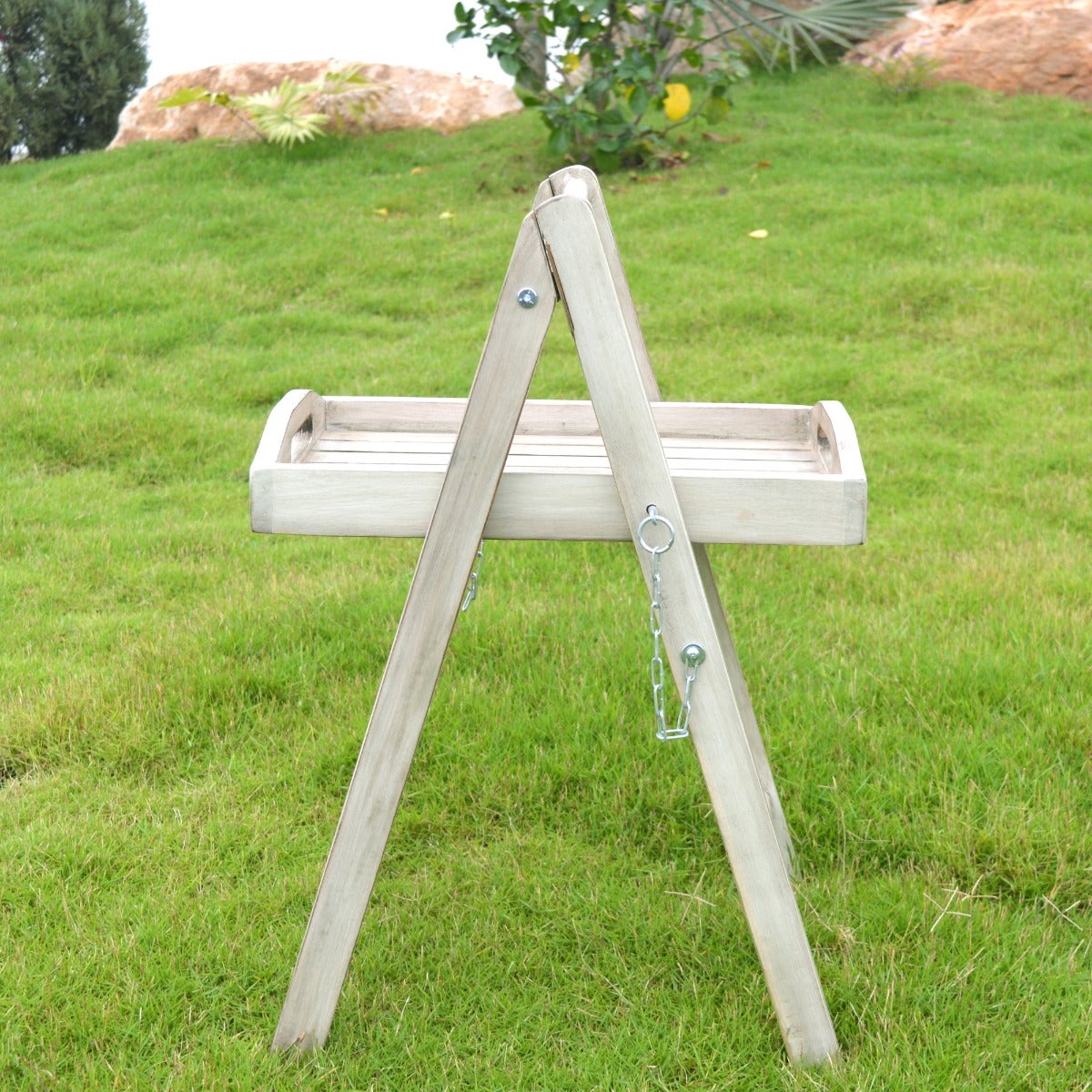 Bijzettafeltje Acacia Greywash met Uitneembaar Dienblad