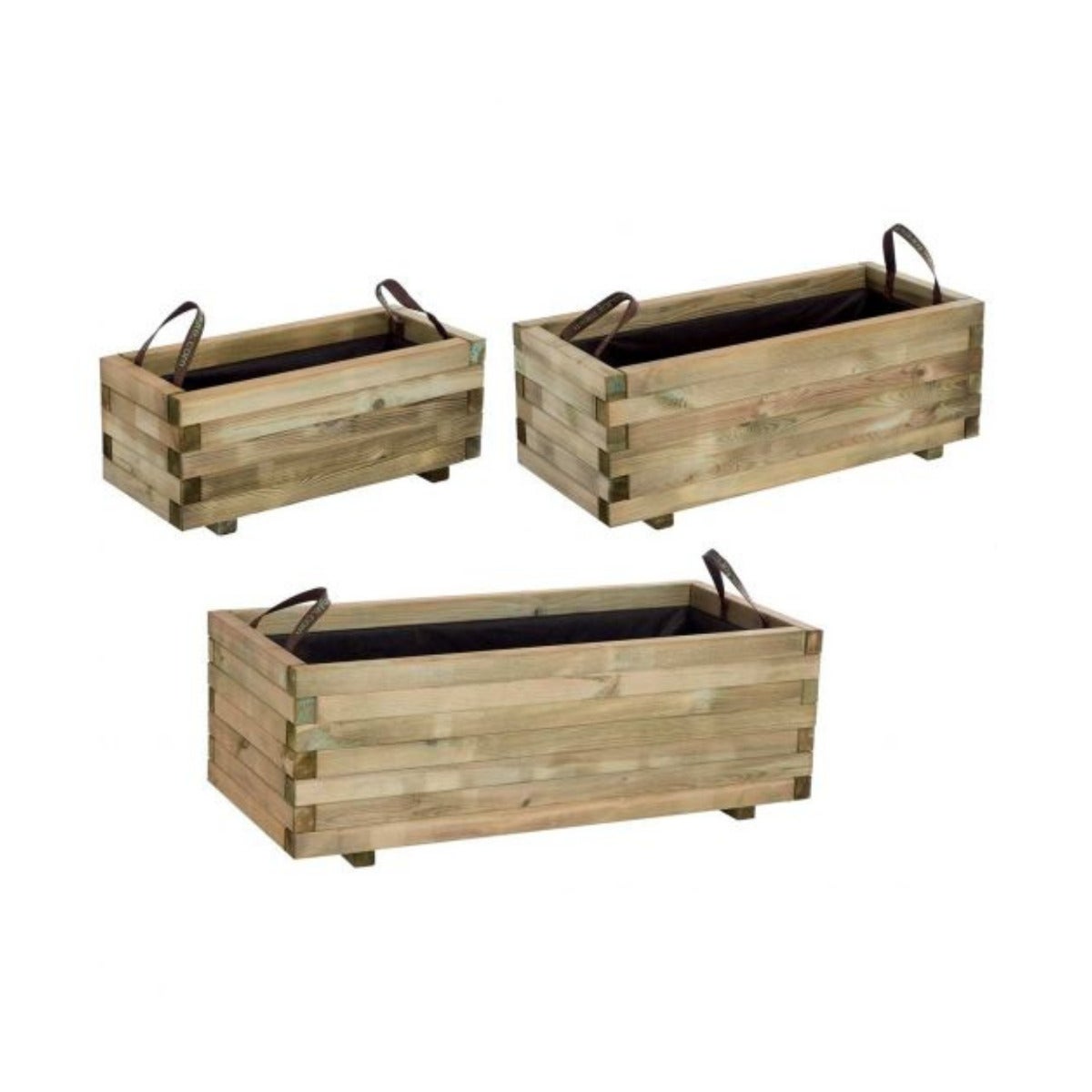 Set van 3 Plantenbakken met Worteldoek Grenen 70/90/110 cm