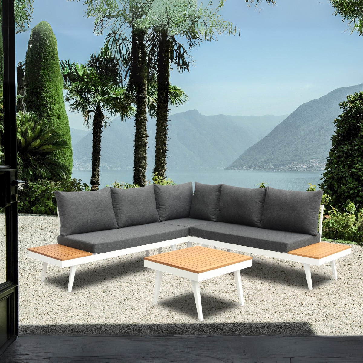 Costa Loungeset Wit Aluminium 4-delig met Kussens