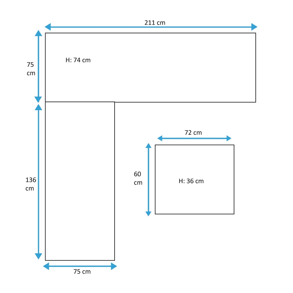 Hoekbank Loungeset Elba met verstelbare Relaxhoek, Kussens en Bijzettafel