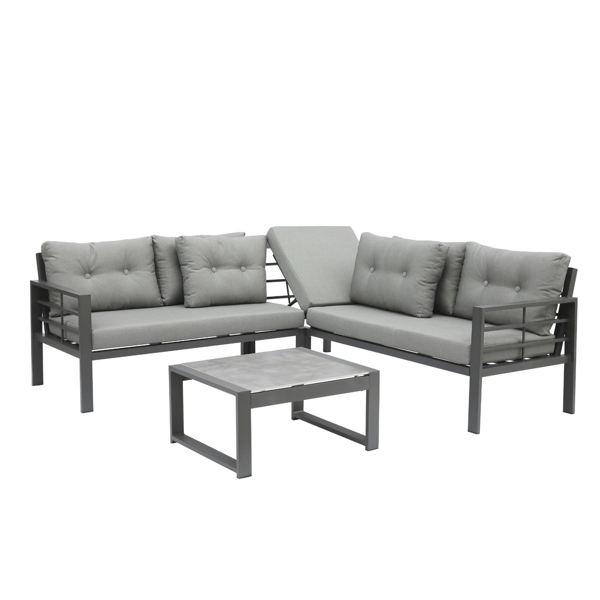 Hoekbank Loungeset Elba met verstelbare Relaxhoek, Kussens en Bijzettafel