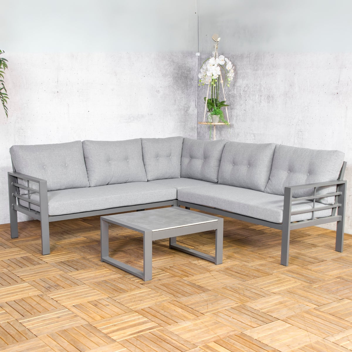 Hoekbank Loungeset Elba met verstelbare Relaxhoek, Kussens en Bijzettafel