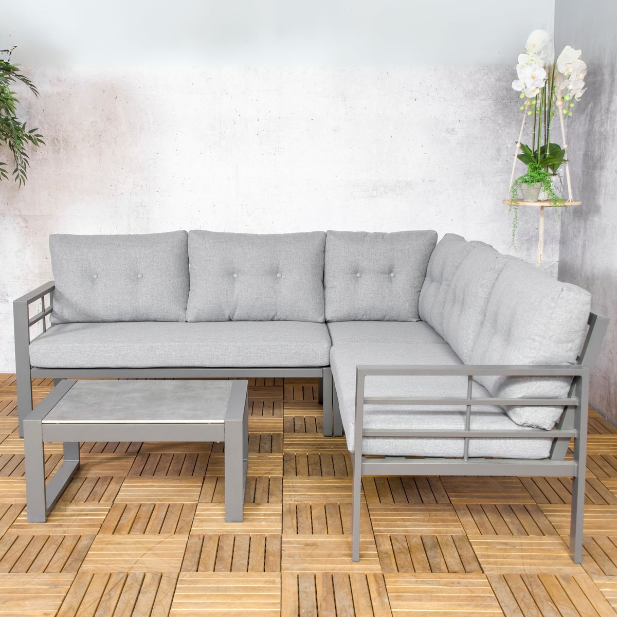 Hoekbank Loungeset Elba met verstelbare Relaxhoek, Kussens en Bijzettafel