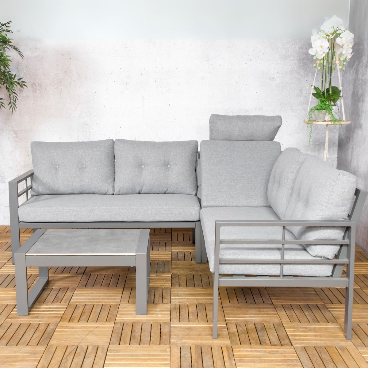 Hoekbank Loungeset Elba met verstelbare Relaxhoek, Kussens en Bijzettafel